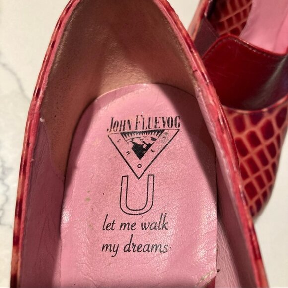 JOHN FLUEVOG Sz  9 Let Me Walk My Dreams Croc Skin Design U Shaped Heel Shoes - Picture 3 of 14